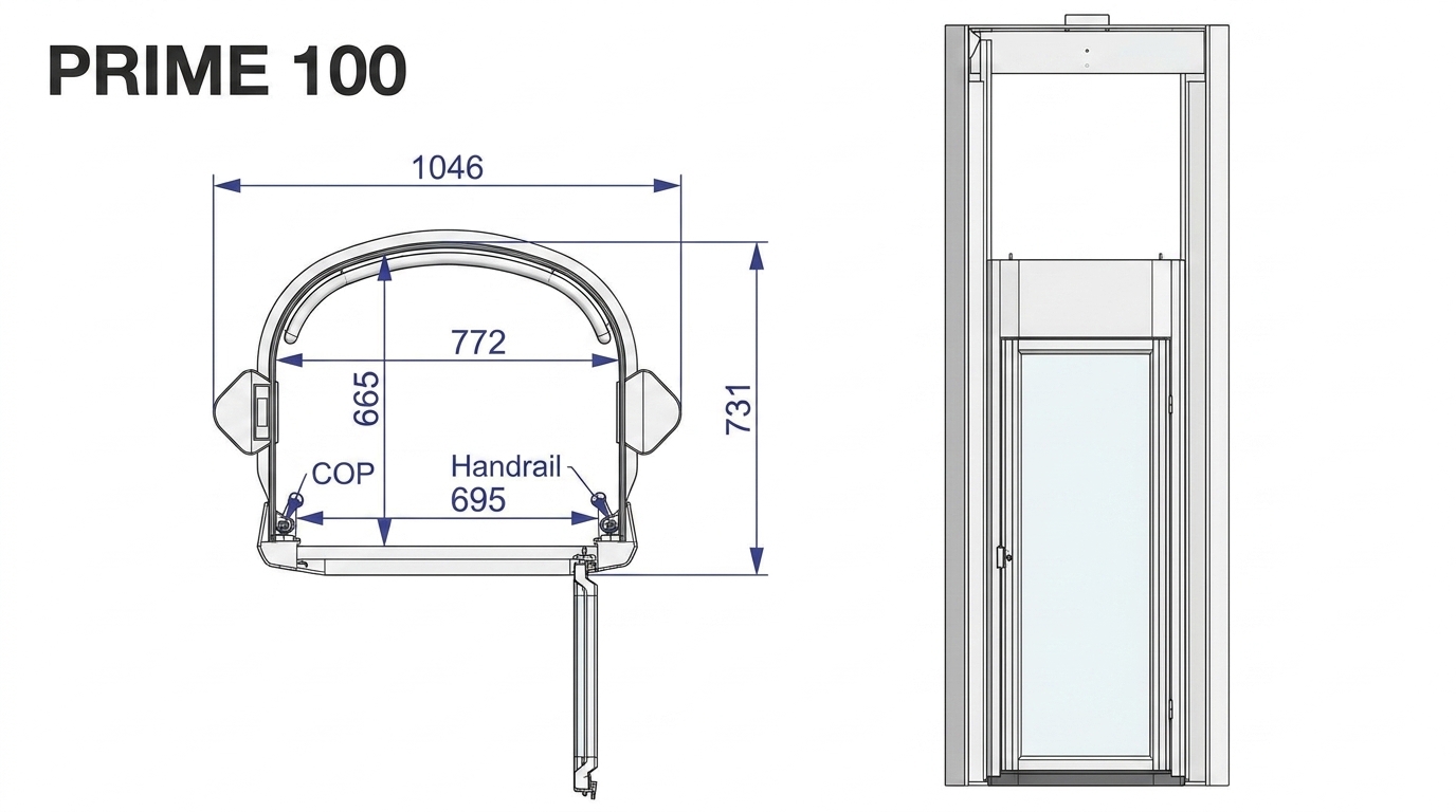 Prime 100 home lift dimensions diagram