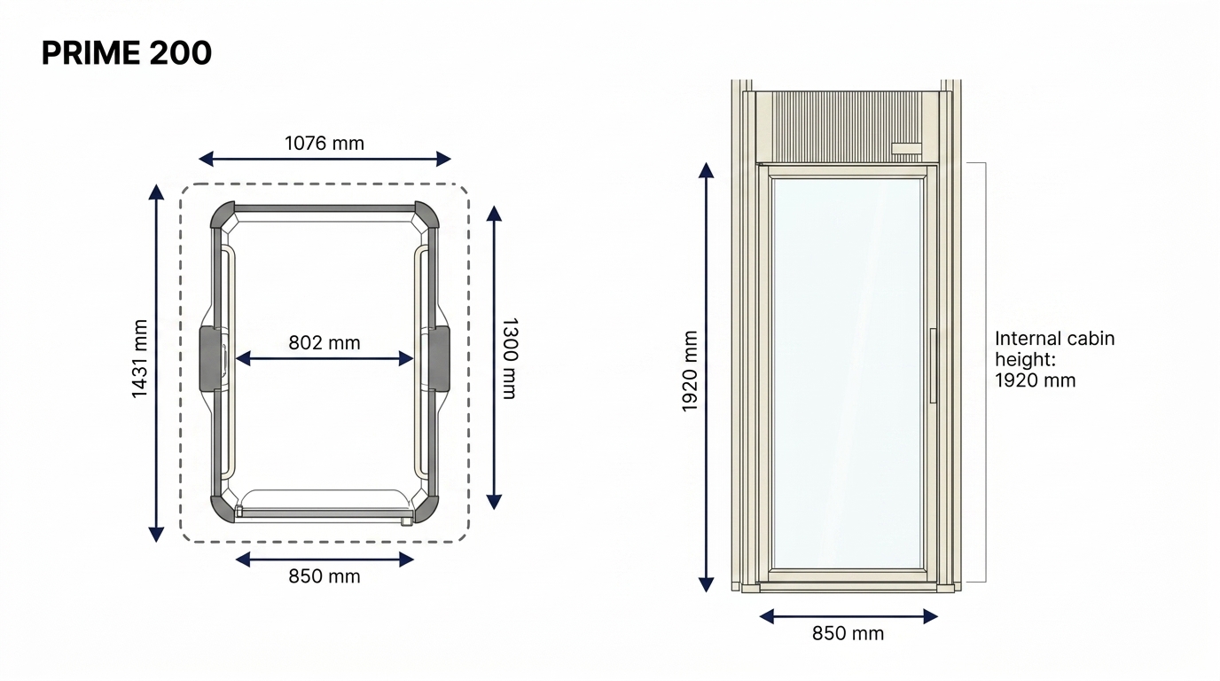 Prime 200 home lift dimensions diagram